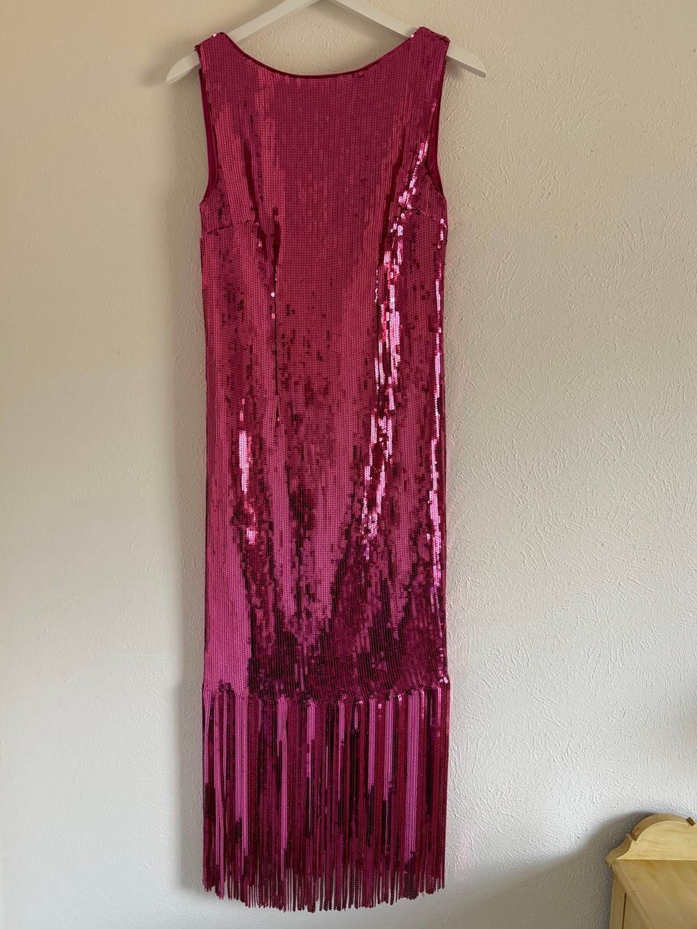Nanette Lepore Sequin Fringe Midi Dress Low Back Pink